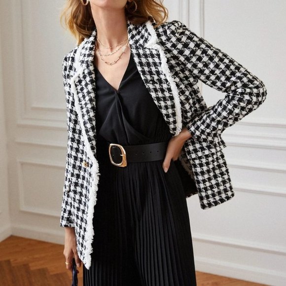 Houndstooth double breasted tweed blazer - Picture 3 of 7